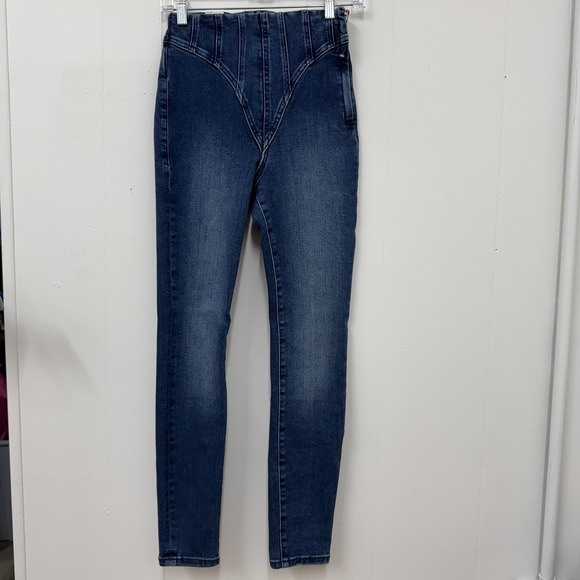 Good American Jeans Womens 0/25 Blue Good Legs High Rise Skinny Side Zip 29" - Picture 2 of 15